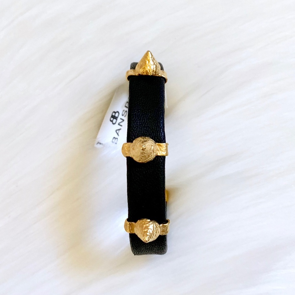 Bansri Black Faux Leather Cone Studded Cuff - Picture 4 of 7